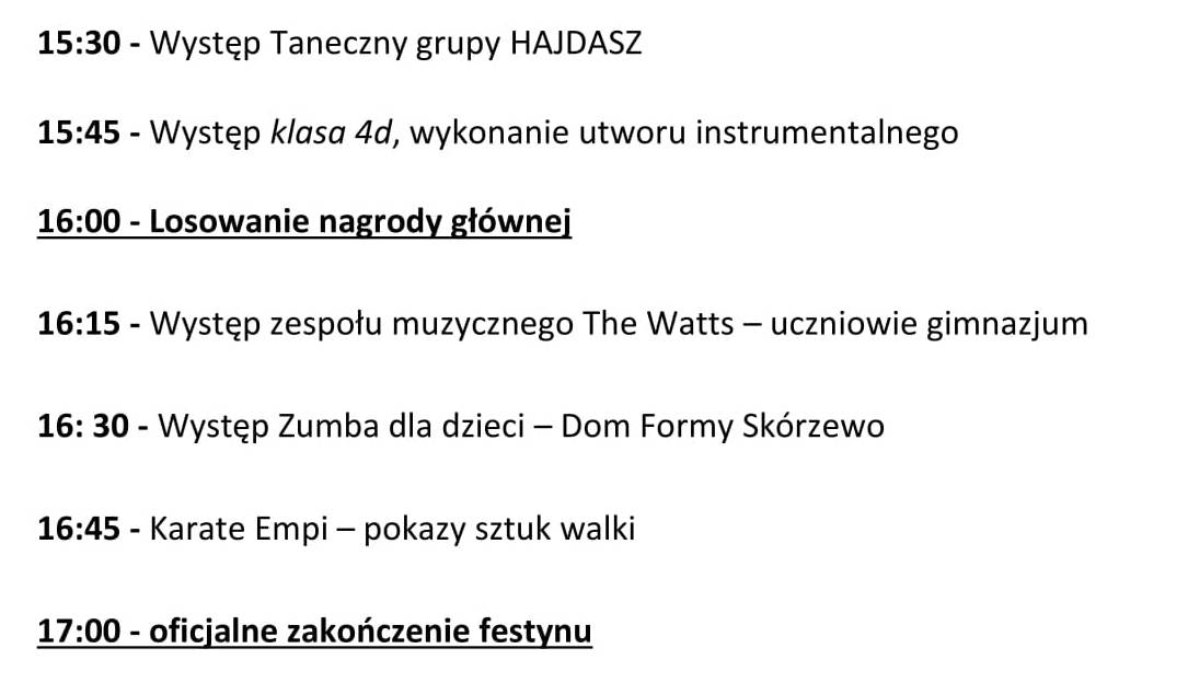 Harmonogram występów na festynie rodzinnym w dniu 3 czerwca 2017 2