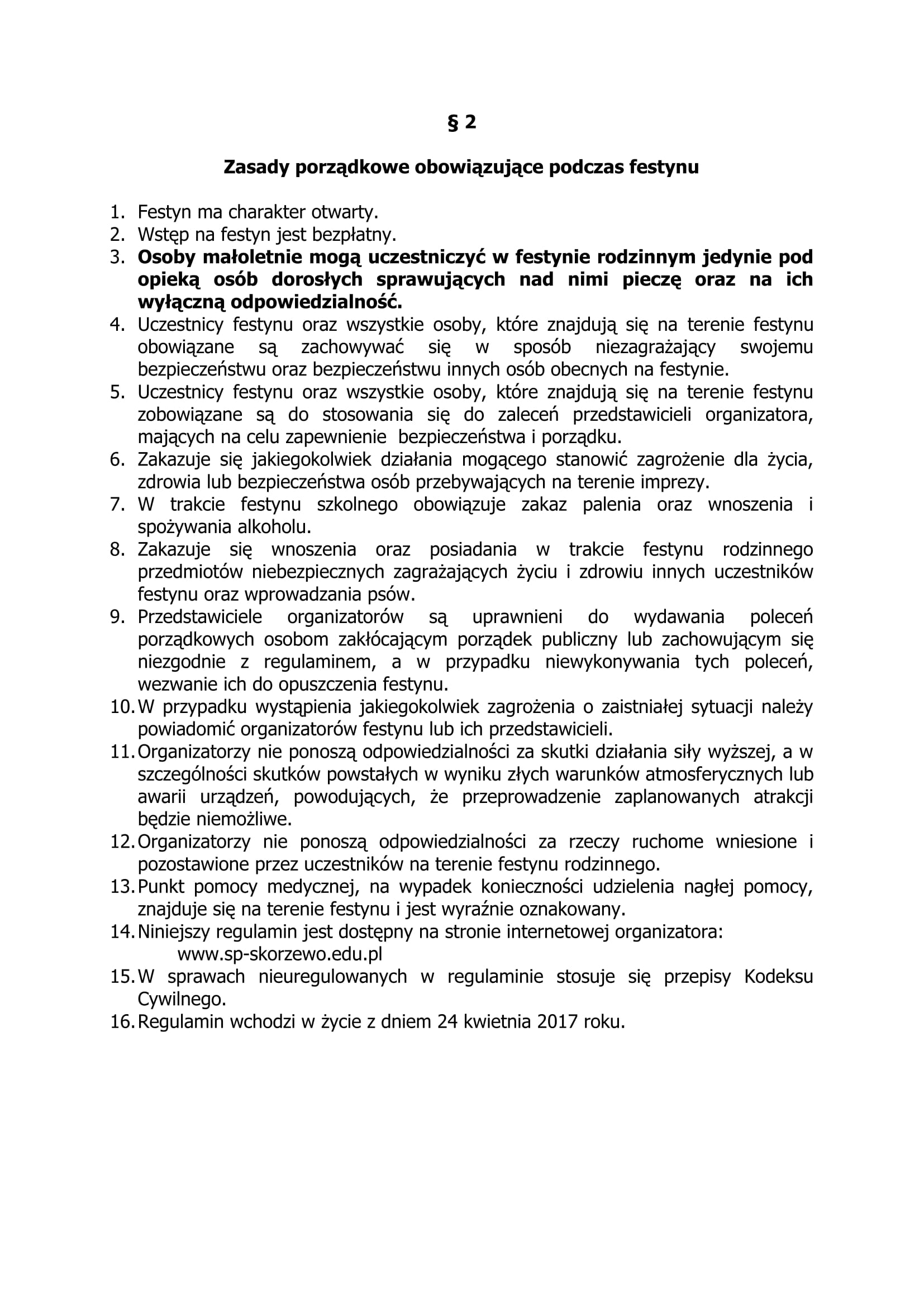 REGULAMIN FESTYNU RODZINNEGO w Skórzewie 2